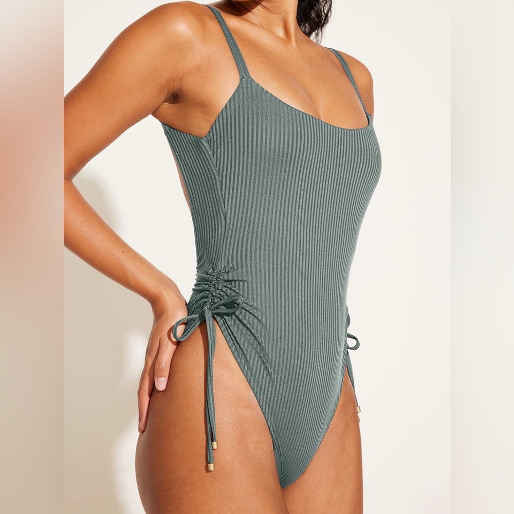 Vitamin A Green Ribbed One Piece Swimsuit